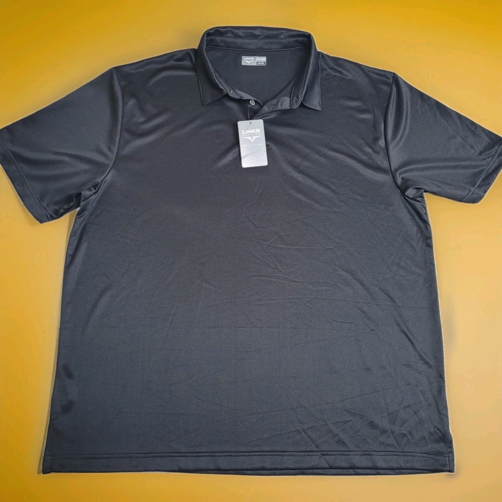 ⛳NWT Links Edition Polo Shirt Mens XXL Black Performance Short Sleeve Golf